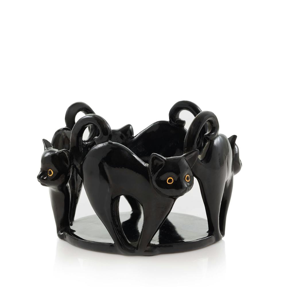 Black Cat Porcelain Holder